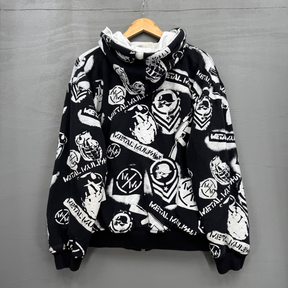 Y2K Metal Mulisha Zip Up Hoodie Black White AOP Skulls Jesse Pinkman Large - Picture 2 of 7